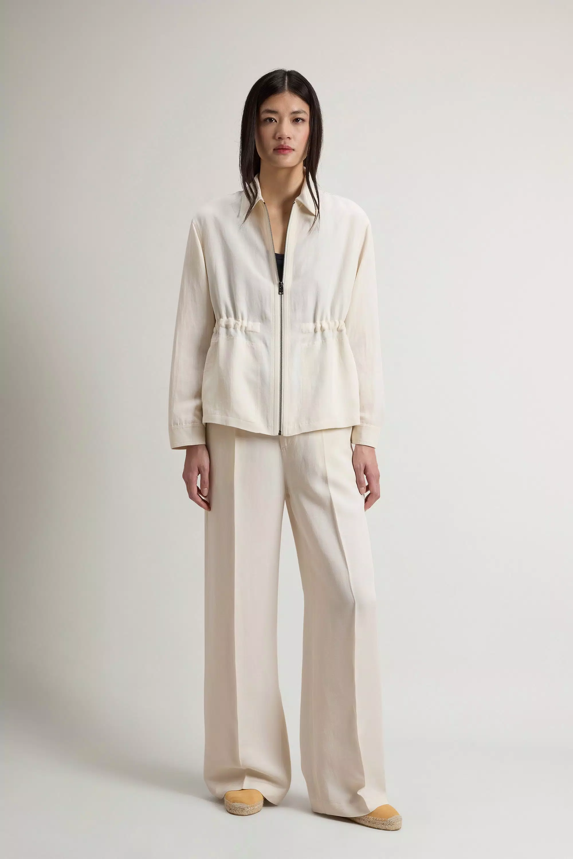 Overshirt in Tessuto in Miscela di Lino - Crema Latte