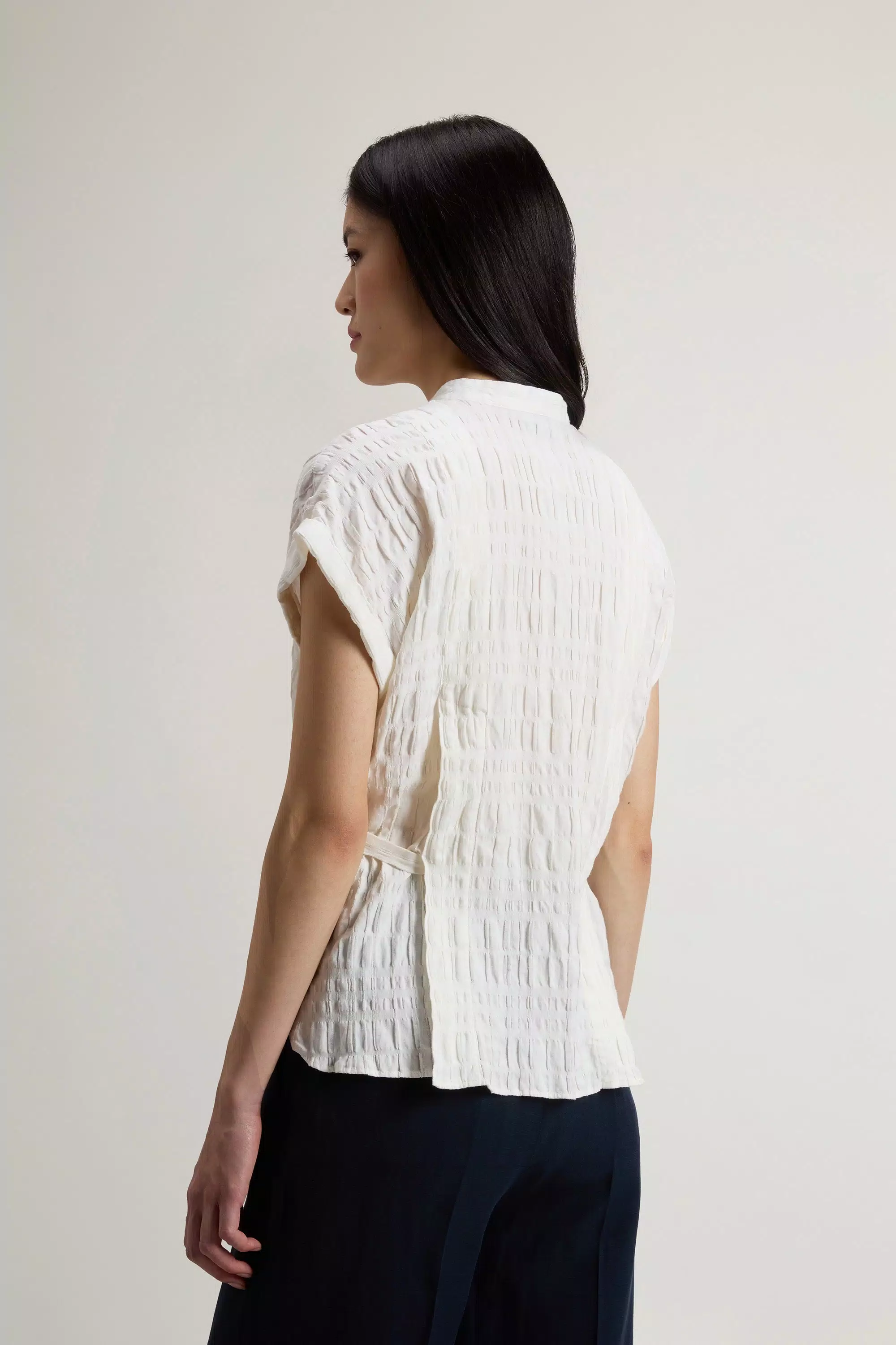 Blusa in misto cotone e lino - Bianco Artico