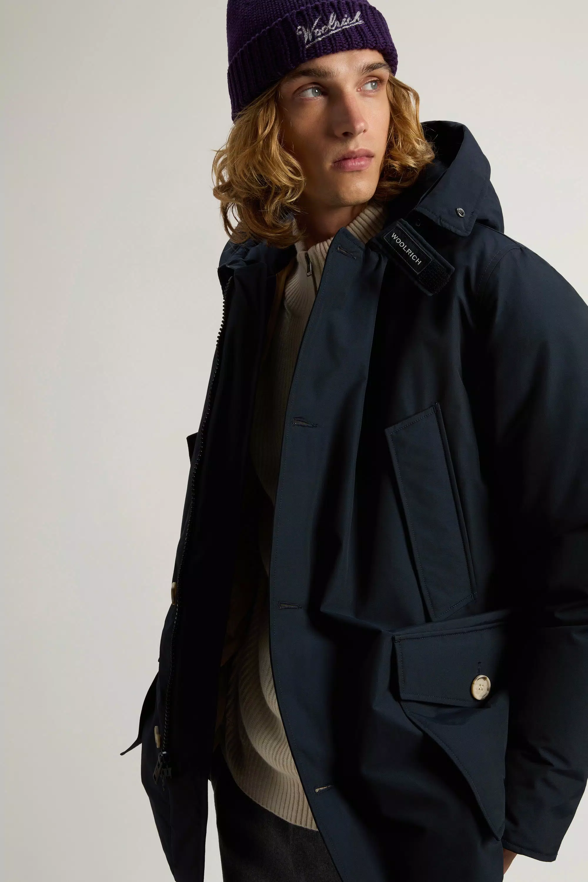 Parka Artica in Tessuto Ramar con Bordo in Pelliccia Rimovibile - Melton Blu