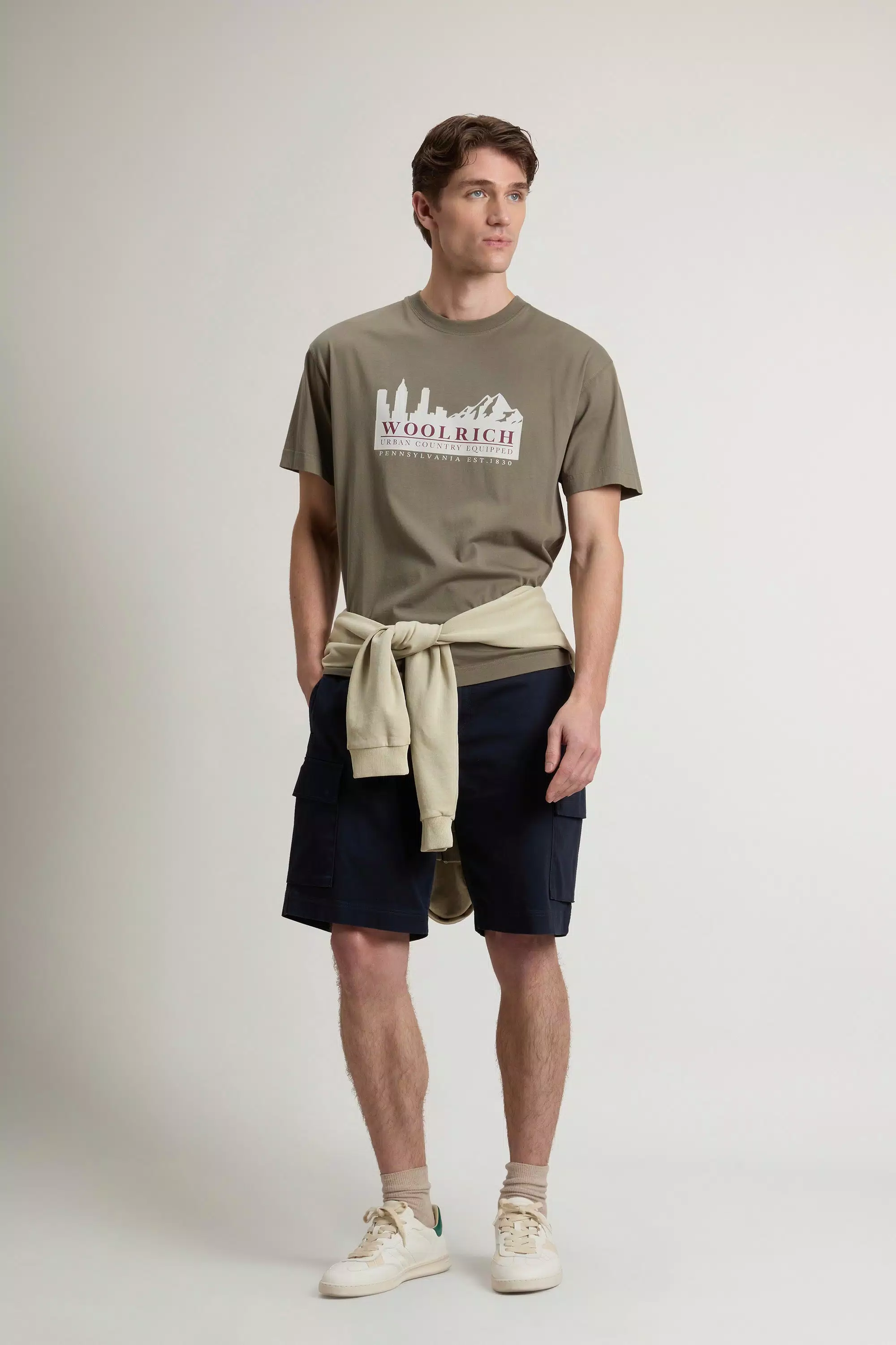 T-Shirt in Cotone Puro con Logo - Olive Fumo