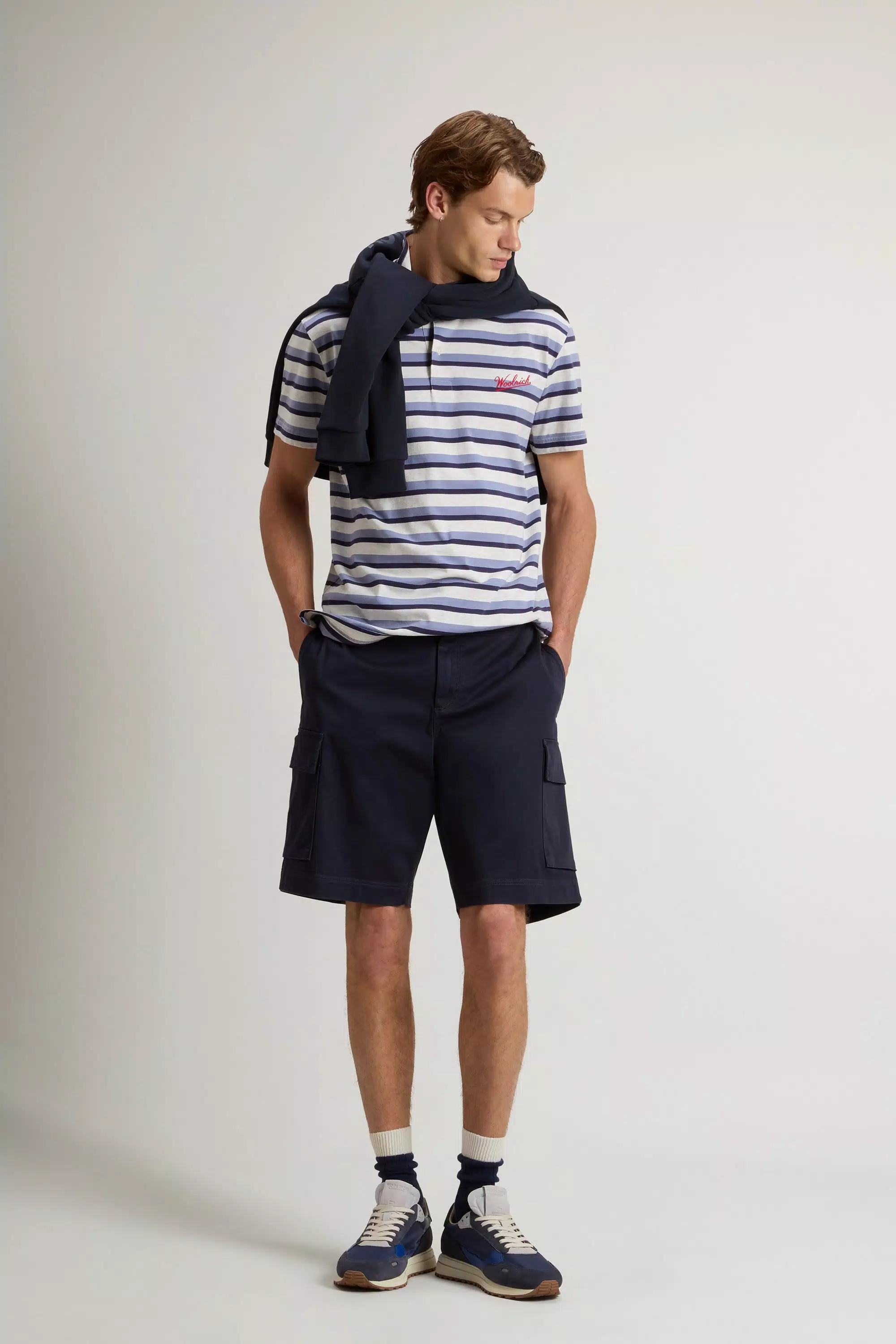 Maglia Polo in Cotone Melange Piqué - Strisce Blu