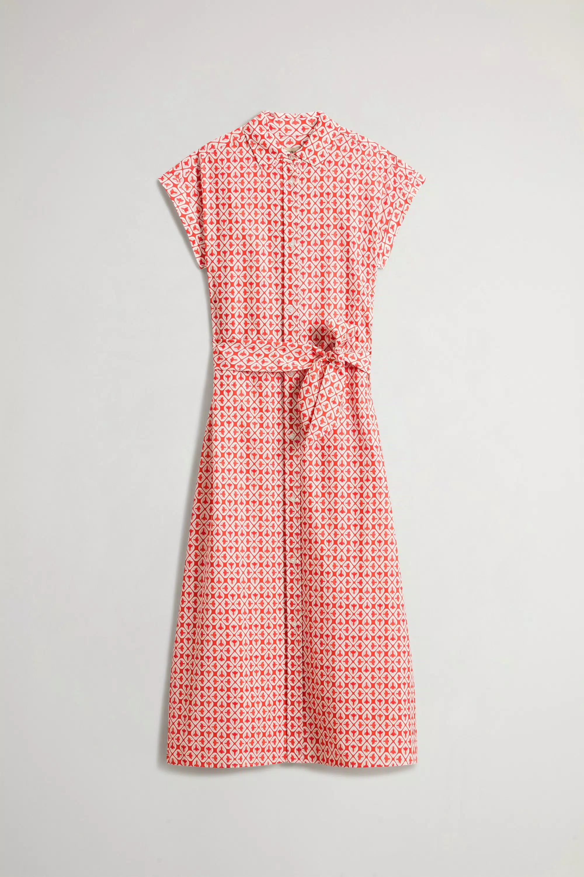 Abito camicia in misto cotone con cintura - Paprika Tile Bloom