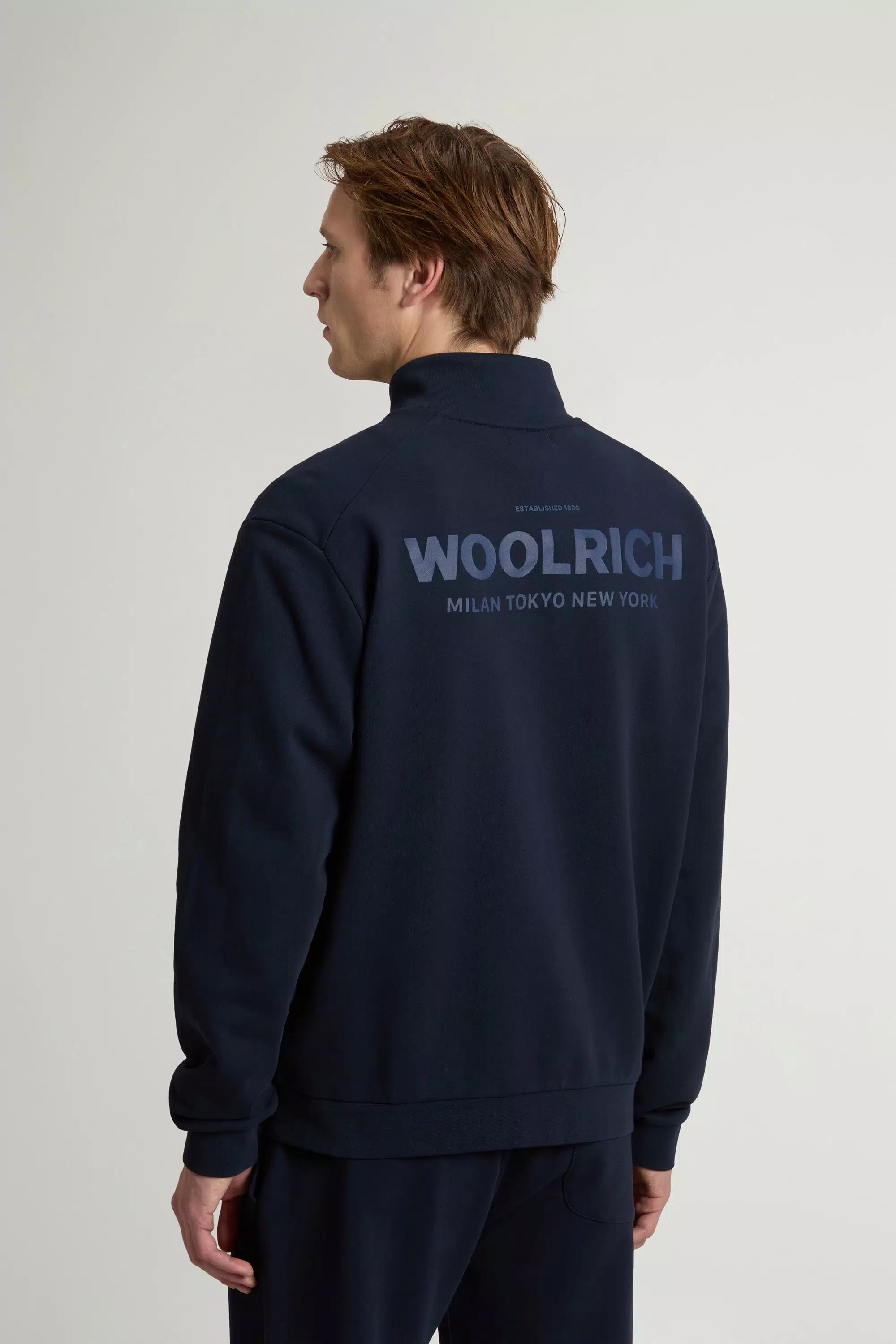 Felpa con cerniera integrale in cotone puro con logo macro sul retro - Melton Blue