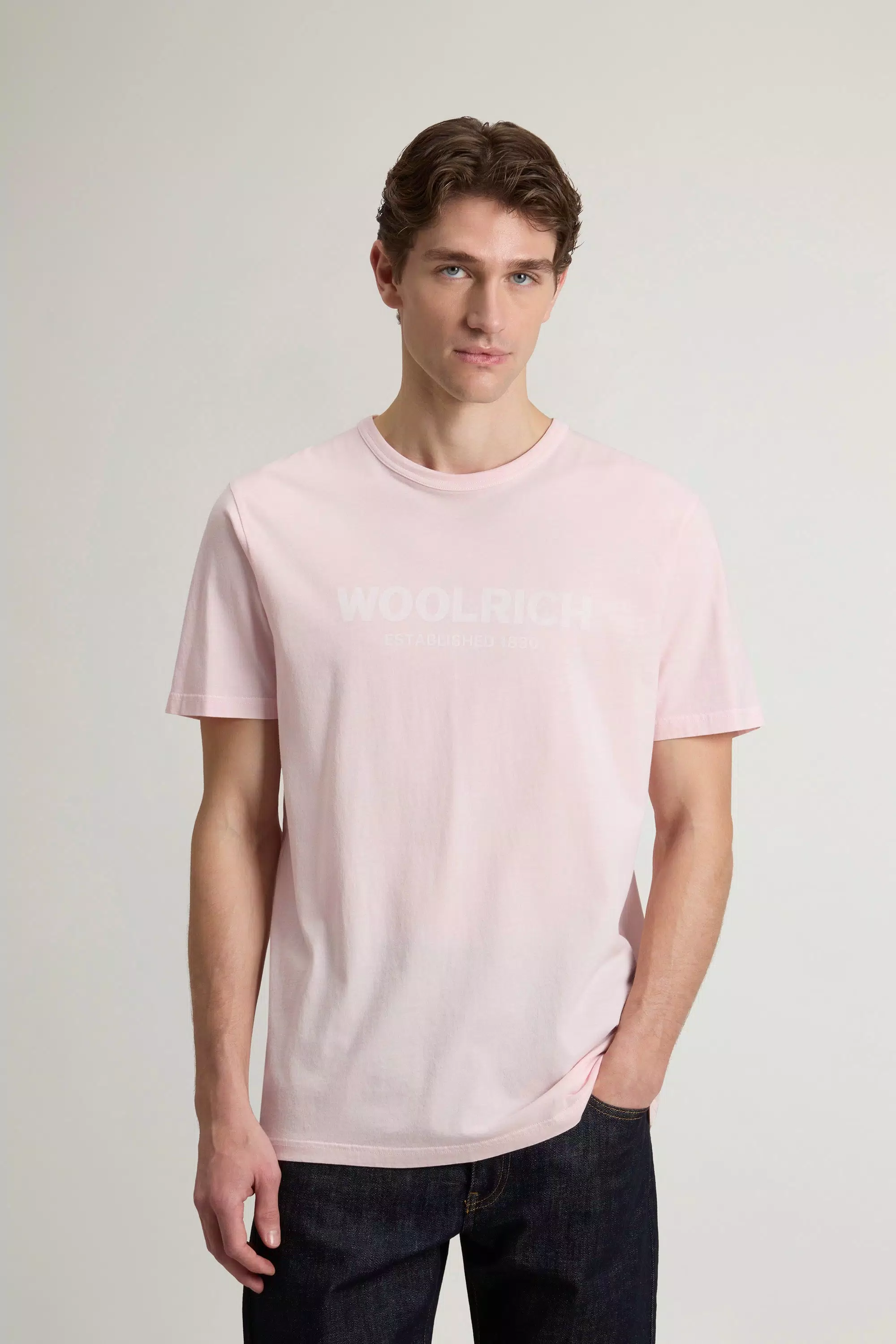 T-Shirt in Cotone Puro con Tintura di Abbigliamento - Lilla Chiaro Sbiadito