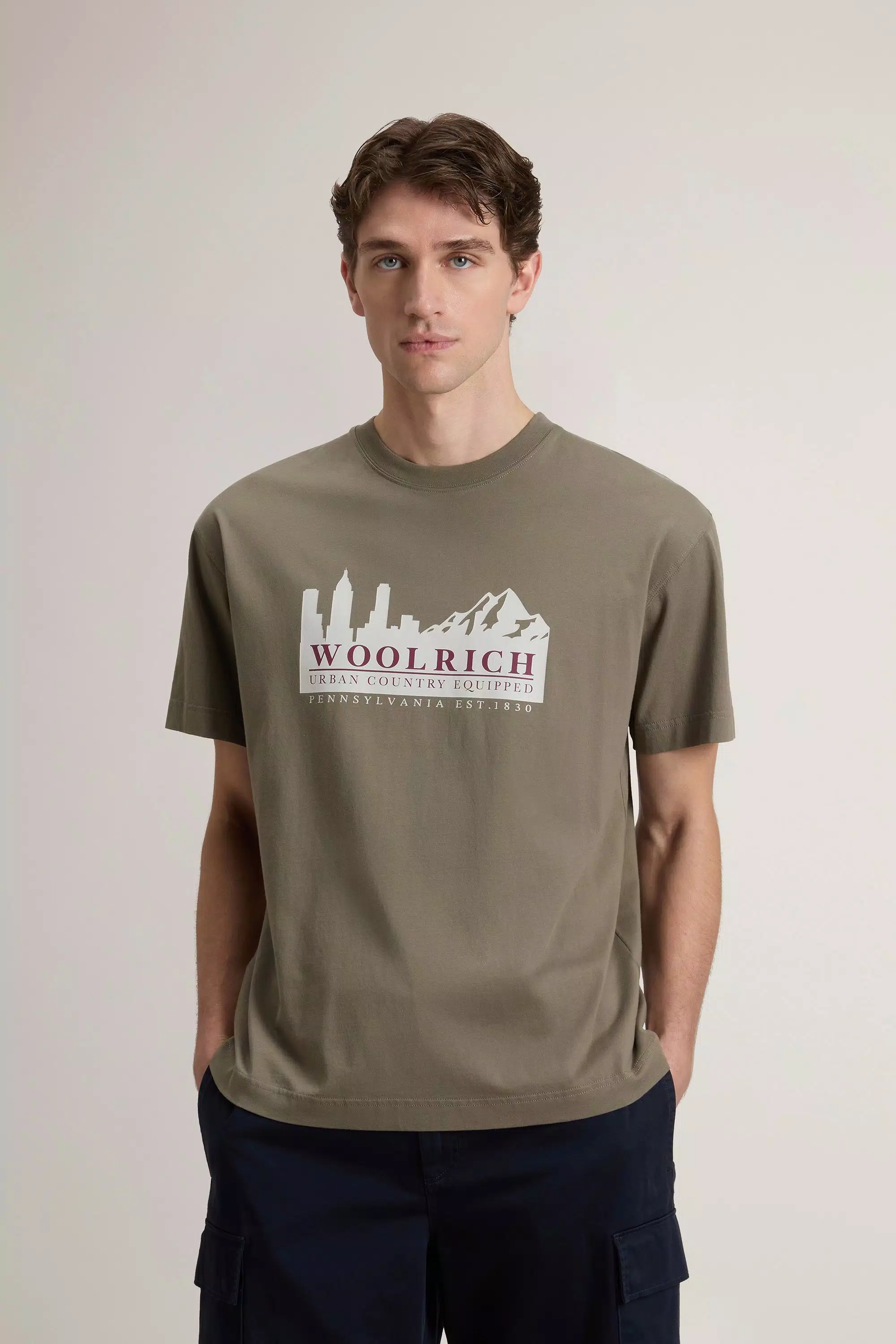 T-Shirt in Cotone Puro con Logo - Olive Fumo