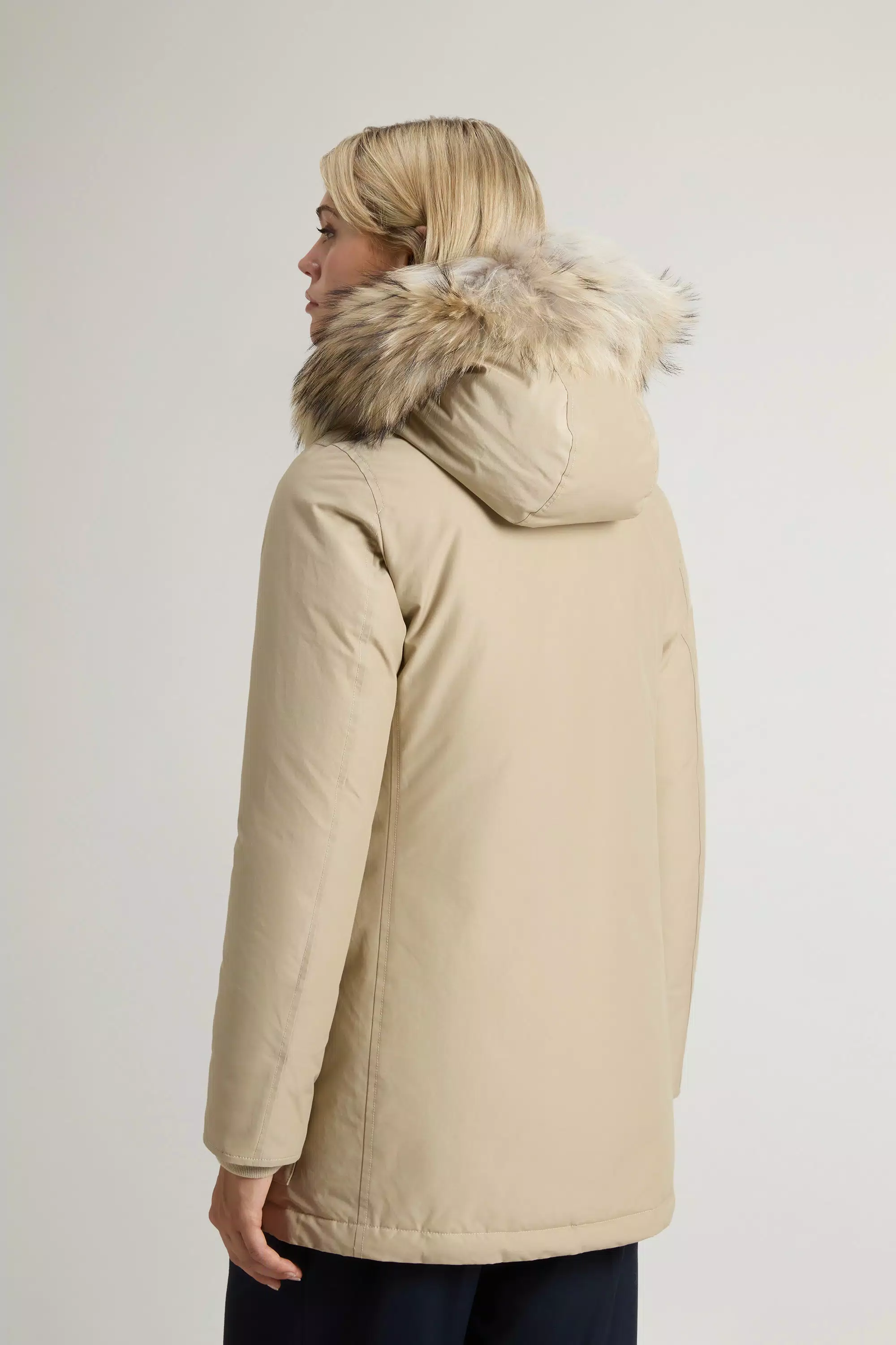 Parka Artica in Tessuto Ramar con Quattro Tasche e Pelliccia Rimovibile - Oxford Tan
