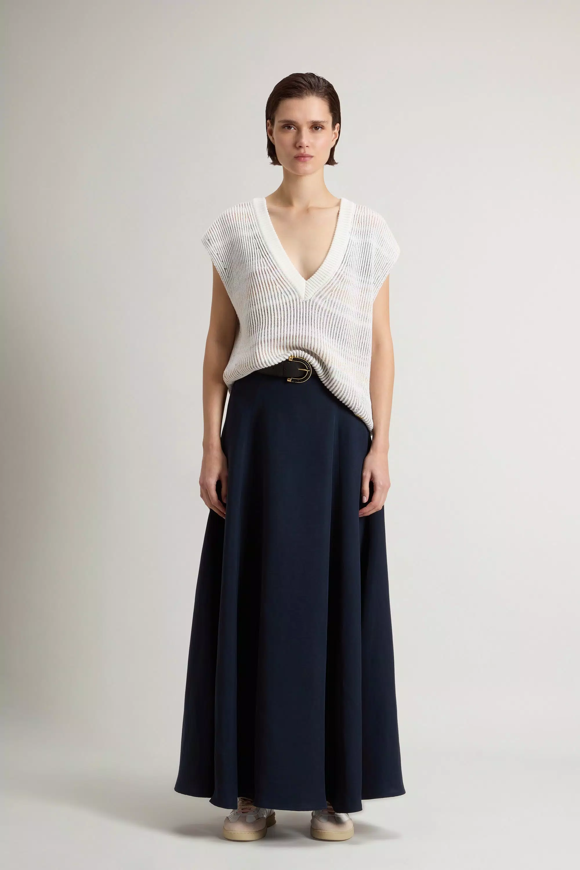 Maglione senza maniche a collo a V in misto cotone - White Pepper Vanise