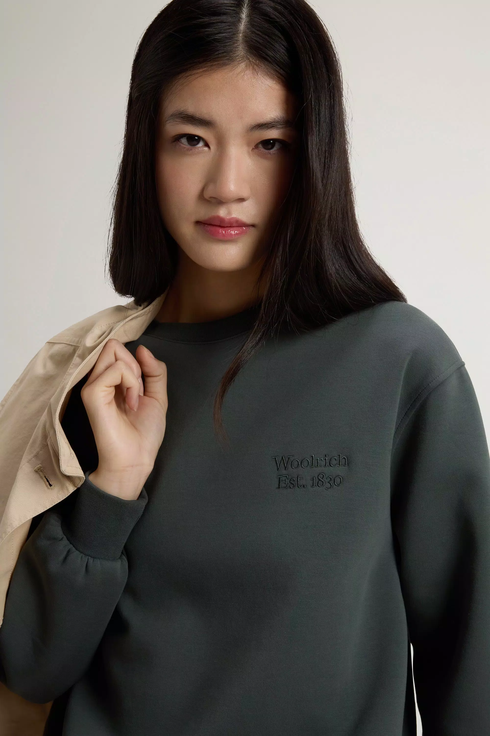 Felpa girocollo in interlock in misto cotone - Forest Veil