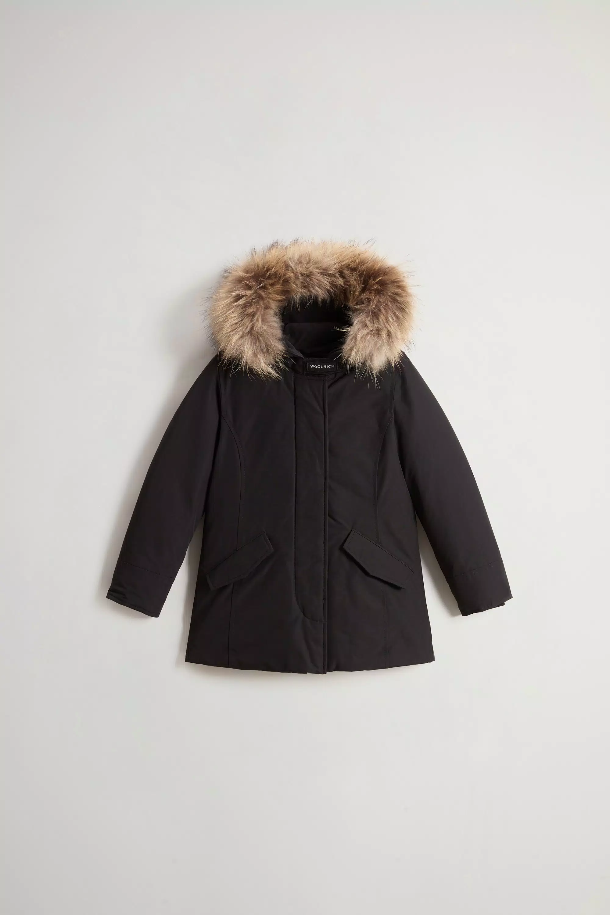 Parka da ragazza con bordo in pelliccia staccabile - Nero